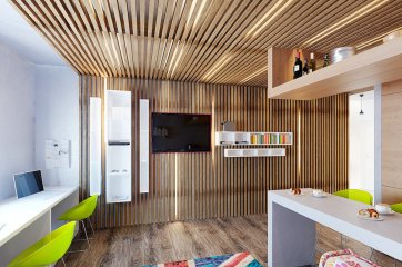 Реечный деревянный потолок своими руками с подсветкой